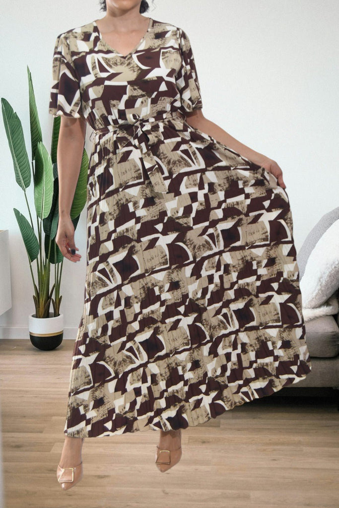 Ladies Tie Front Pocket Brown Dress - StylePhase SA