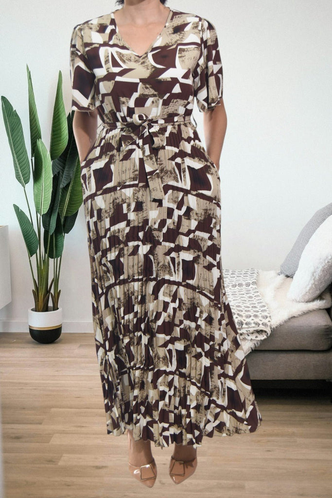 Ladies Tie Front Pocket Brown Dress - StylePhase SA
