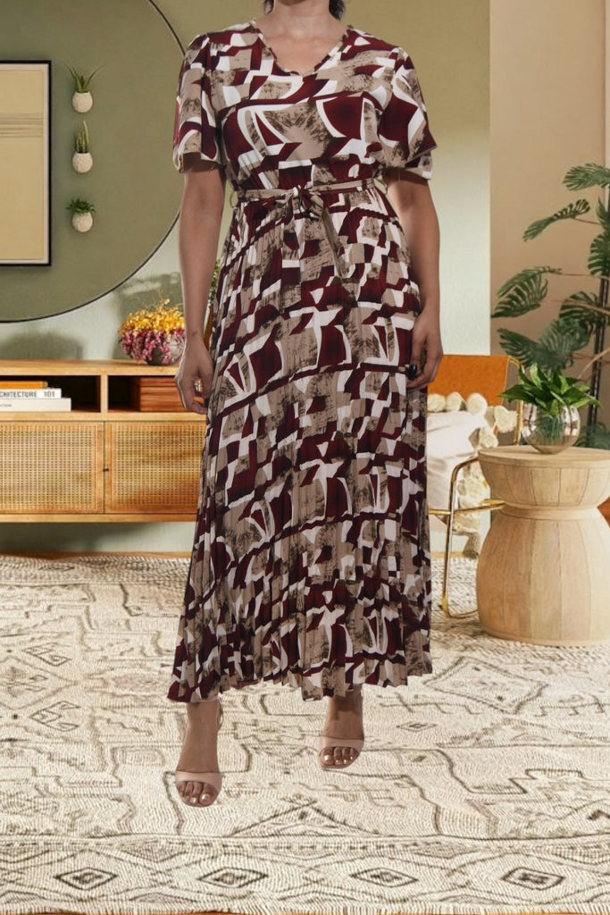 Ladies Tie Front Pocket Maroon Dress - StylePhase SA