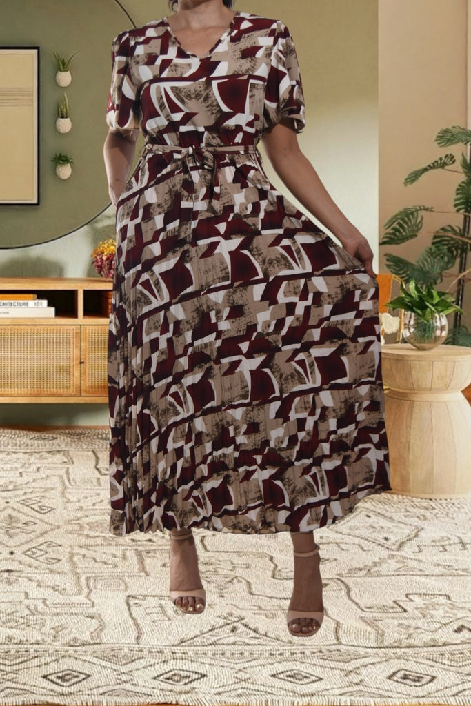 Ladies Tie Front Pocket Maroon Dress - StylePhase SA