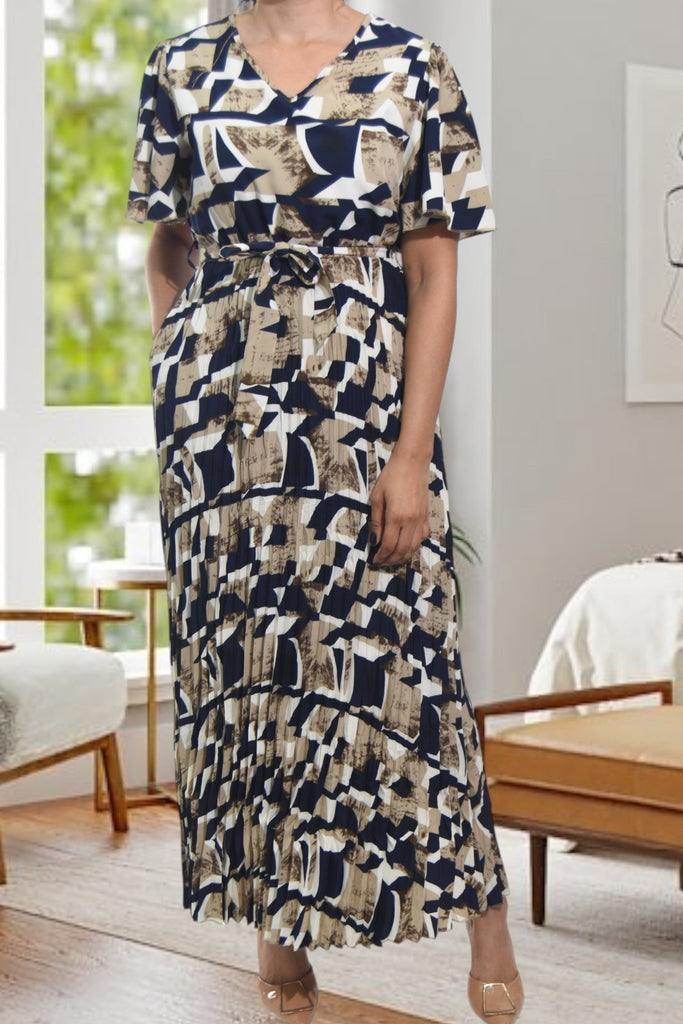 Ladies Tie Front Pocket Navy Dress - StylePhase SA