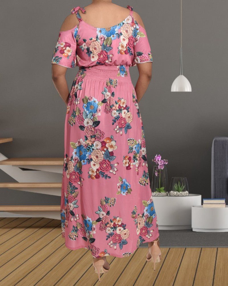 Ladies Tie Shoulder Floral Maxi Dress - StylePhase SA