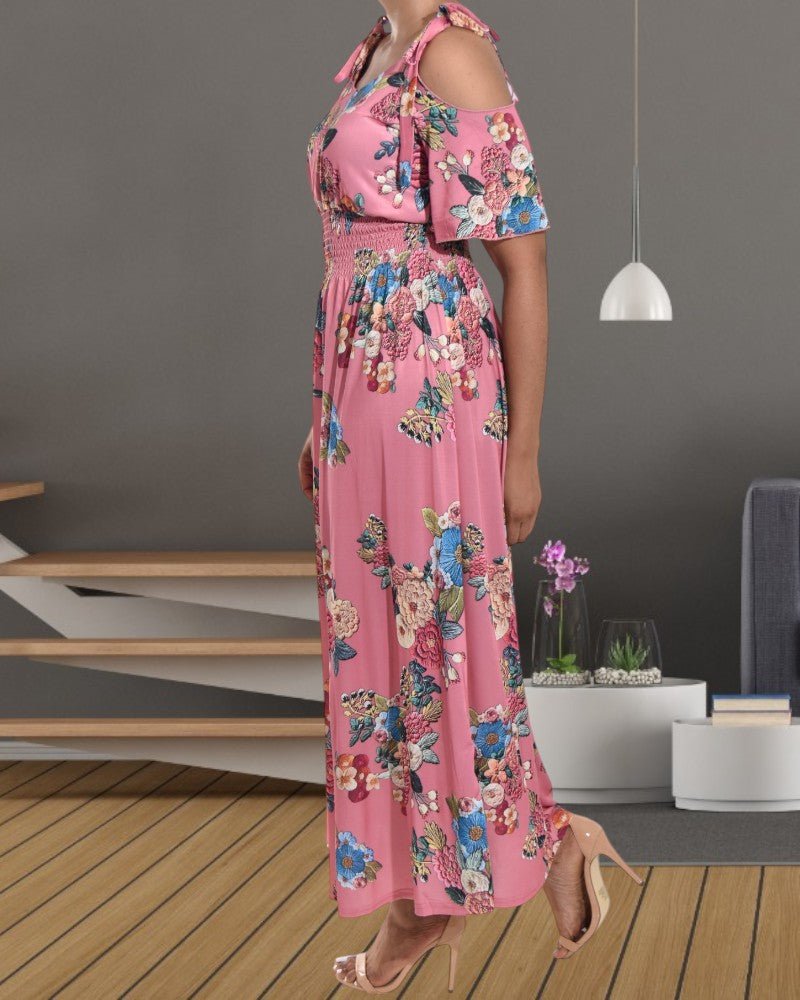 Ladies Tie Shoulder Floral Maxi Dress - StylePhase SA