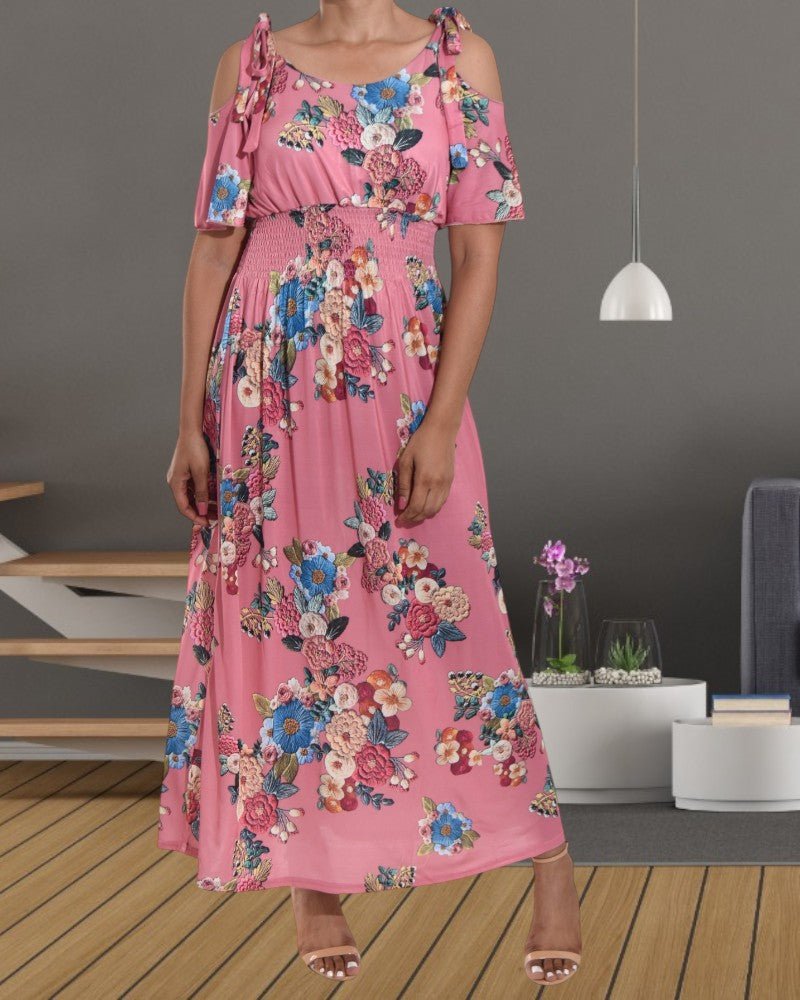 Ladies Tie Shoulder Floral Maxi Dress - StylePhase SA