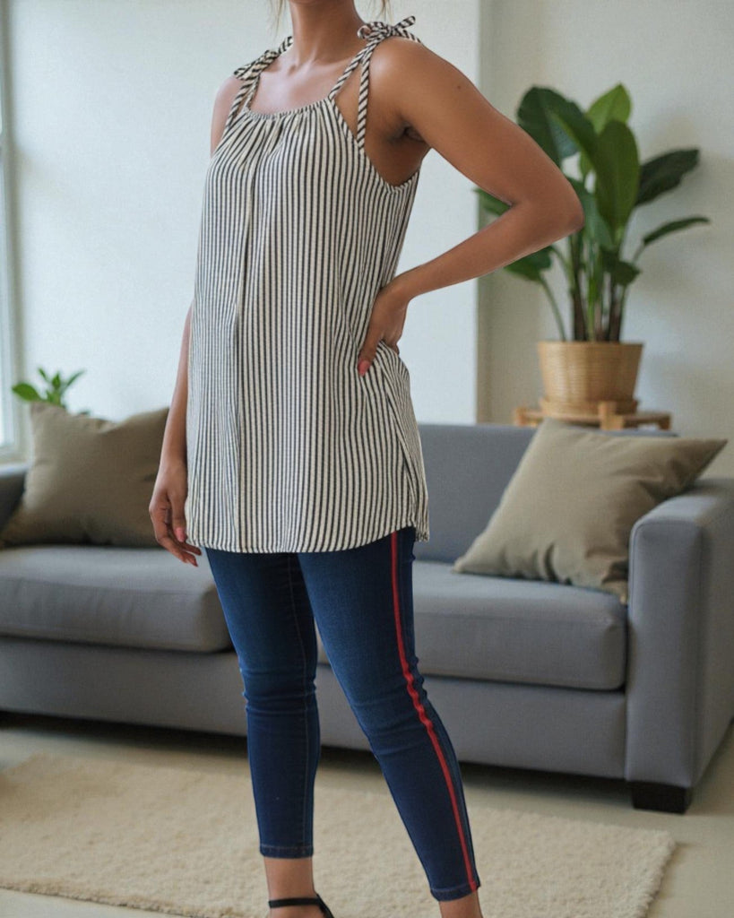 Ladies Tie Shoulder Stripe Top - StylePhase SA