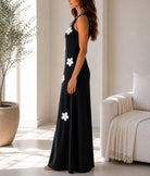 Ladies Tie Strap Black New Feeling 3D Floral Detail Dress - StylePhase SA