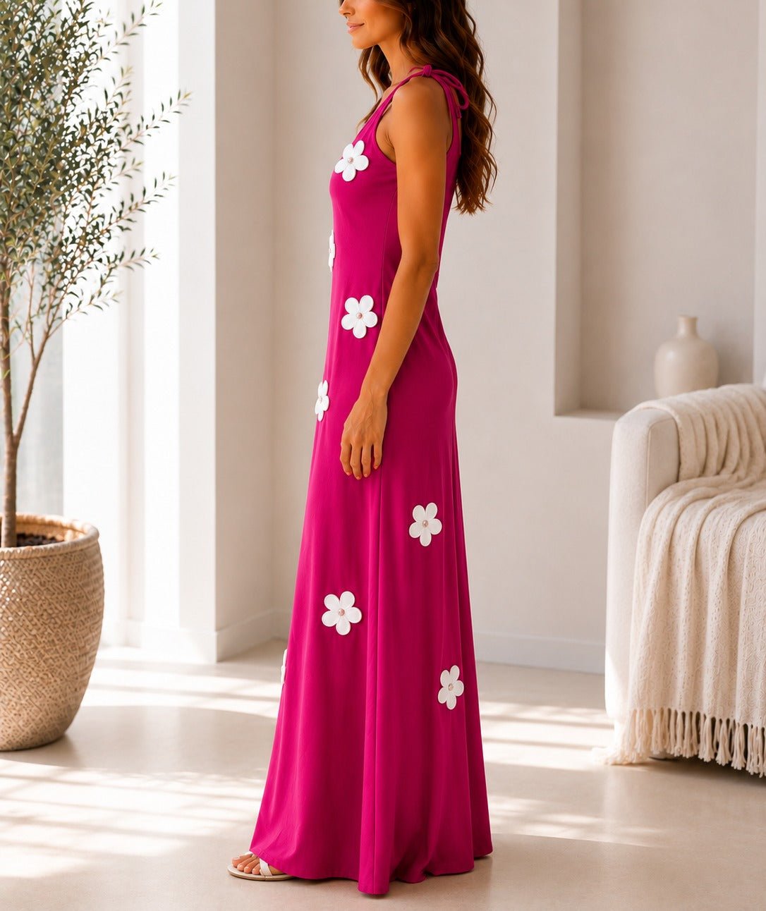 Ladies Tie Strap Pink New Feeling 3D Floral Detail Dress - StylePhase SA
