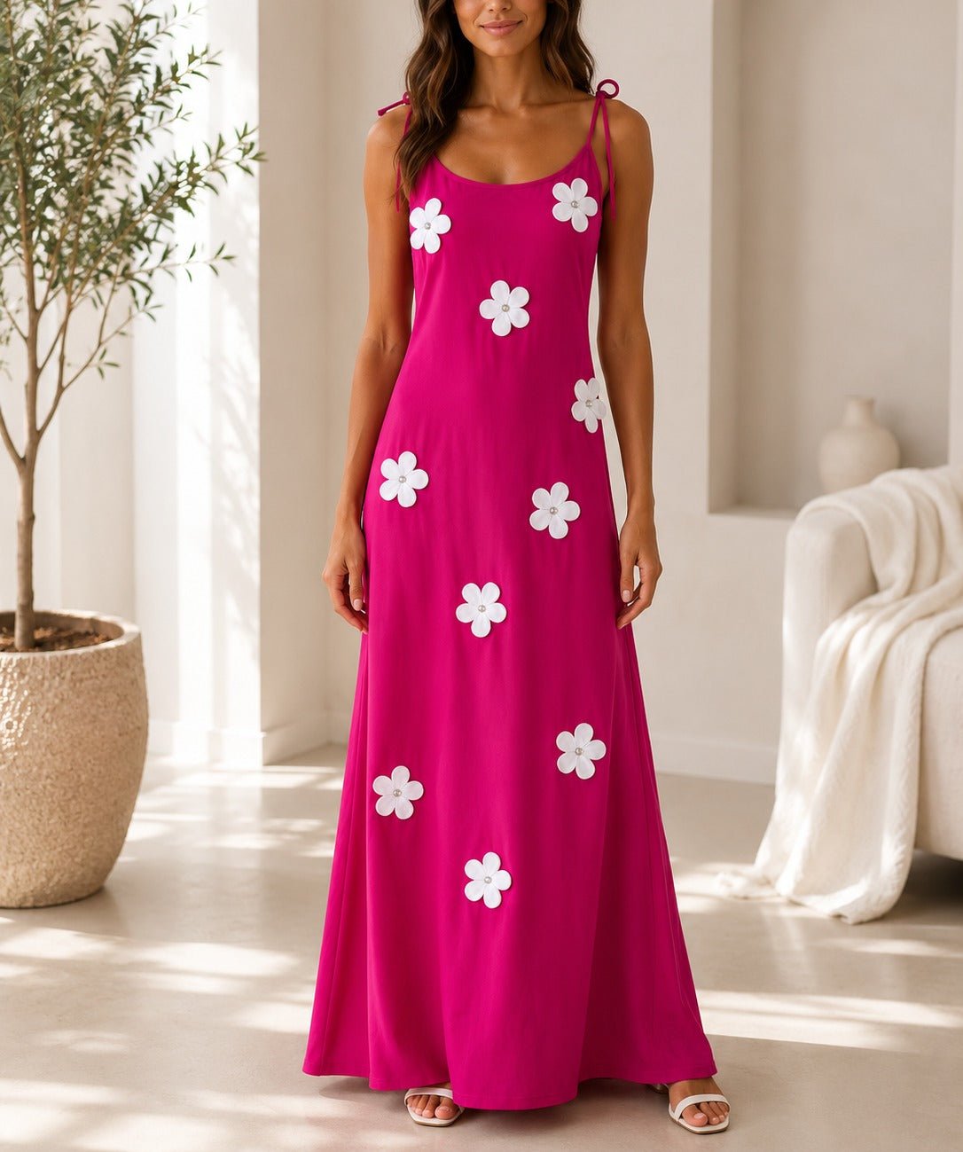 Ladies Tie Strap Pink New Feeling 3D Floral Detail Dress - StylePhase SA