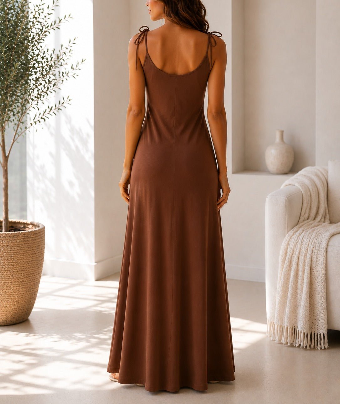 Ladies Tie Straps Brown New Feeling 3D Floral Detail Dress - StylePhase SA