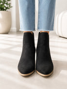 Ladies Trinity Black Perforated Block Heel Ankle Boots - StylePhase SA