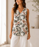 Ladies Tropical Floral Print V-neck Sleeveless Top - StylePhase SA