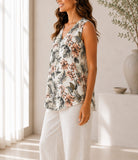 Ladies Tropical Floral Print V-neck Sleeveless Top - StylePhase SA