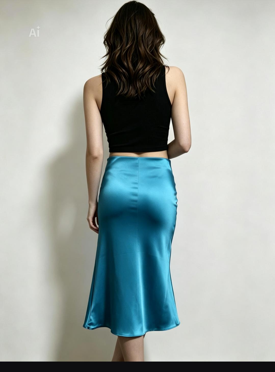 Ladies Turq Satin Skirt - StylePhase SA