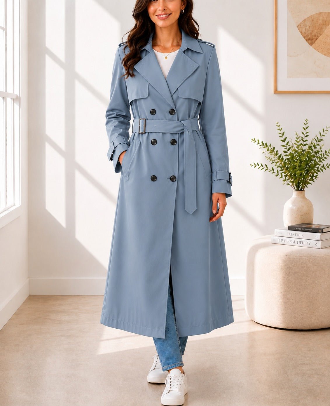 Ladies Turquoise Lined Trench Coat - StylePhase SA