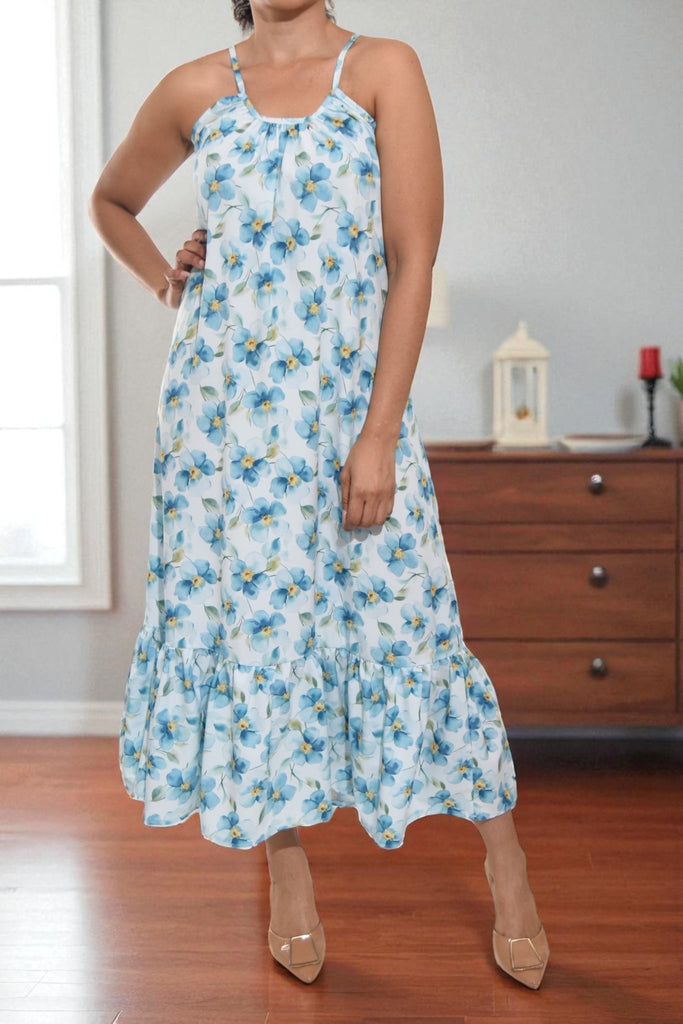 Ladies Turquoise Strappy Ruffle End Dress - StylePhase SA