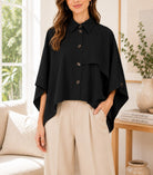 Ladies Twill Trench Cape Sleeve New Feeling Top-Black - StylePhase SA