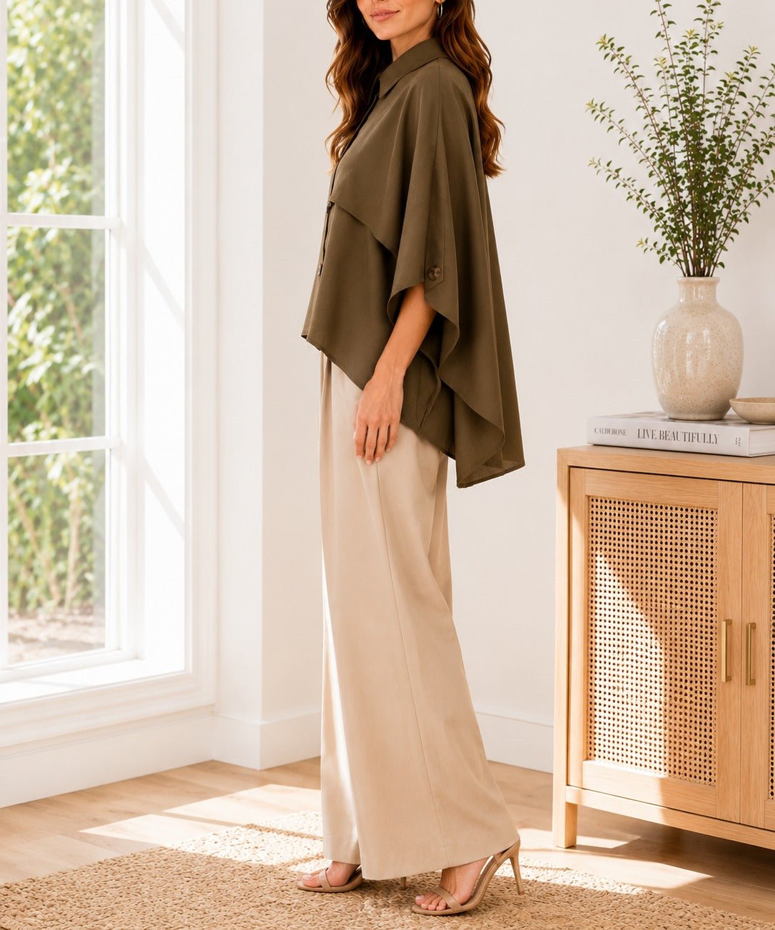 Ladies Twill Trench Cape Sleeve New Feeling Top-Brown - StylePhase SA
