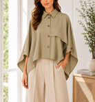 Ladies Twill Trench Cape Sleeve New Feeling Top-Khaki - StylePhase SA