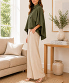 Ladies Twill Trench Cape Sleeve New Feeling Top-Olive - StylePhase SA