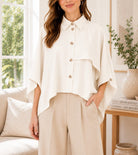 Ladies Twill Trench Cape Sleeve New Feeling Top-White - StylePhase SA