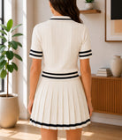 Ladies Two Piece Knit Jersey Golfer And Pleated Skirt -Cream - StylePhase SA