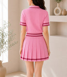 Ladies Two Piece Knit Jersey Golfer And Pleated Skirt -Pink - StylePhase SA