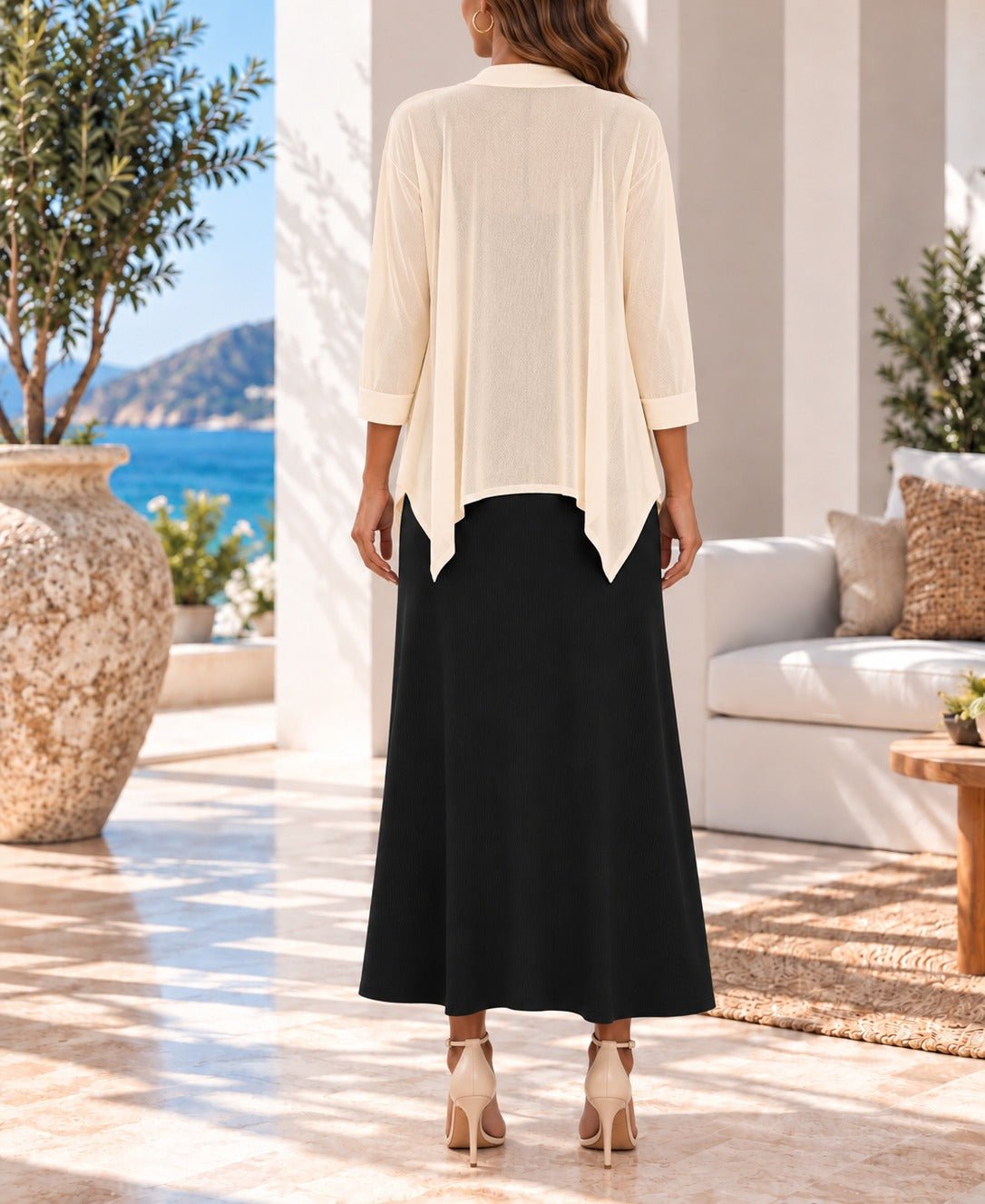 Ladies Two Piece Set - Black And Cream - StylePhase SA