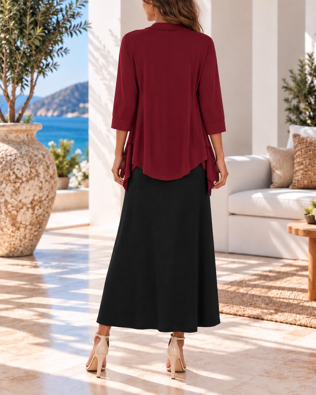 Ladies Two Piece Set - Black And Maroon - StylePhase SA