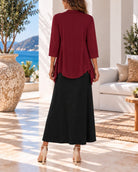 Ladies Two Piece Set - Black And Maroon - StylePhase SA