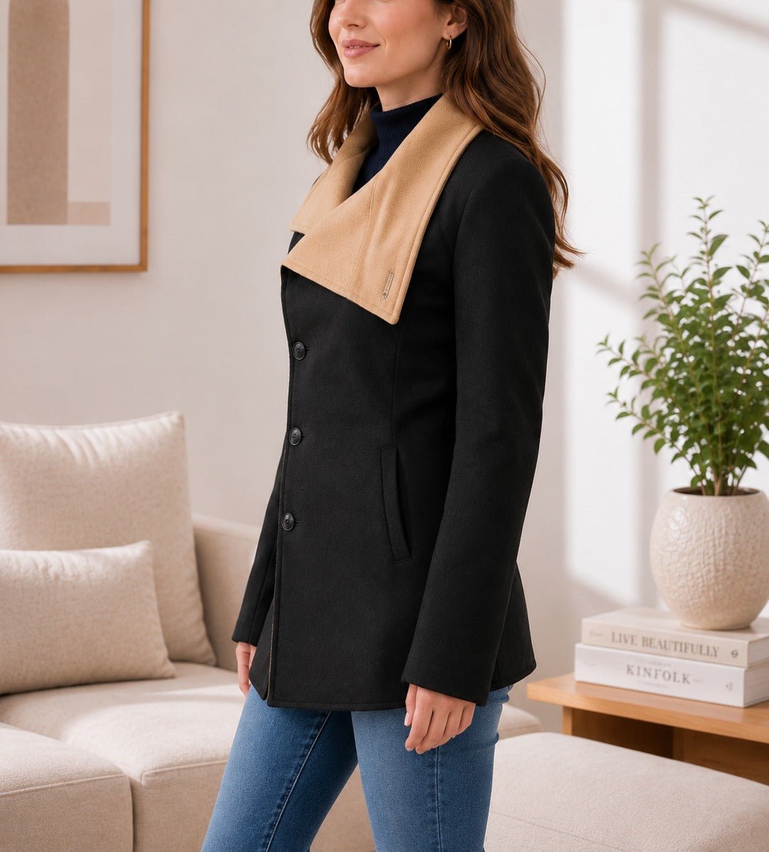 Ladies Two Tone Slim Fit Blazer Coat - Brown And Black - StylePhase SA