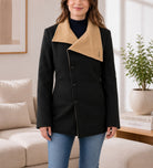 Ladies Two Tone Slim Fit Blazer Coat - Brown And Black - StylePhase SA