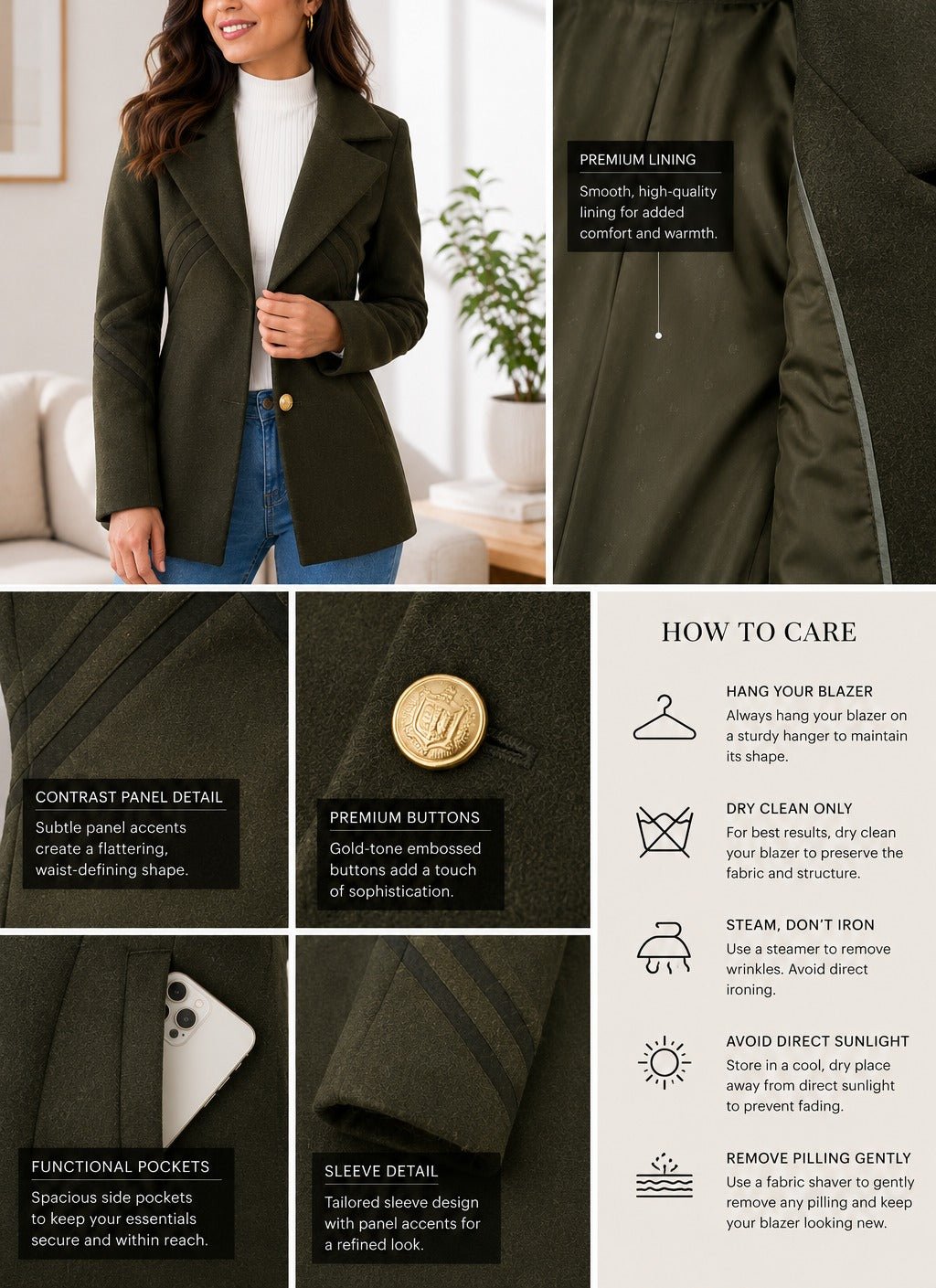 Ladies Two Tone Slim Fit Blazer Coat - Olive And Black - StylePhase SA