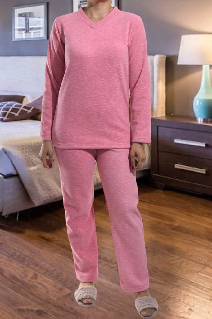 Ladies V Neck Blush Fleece Pj Set - StylePhase SA