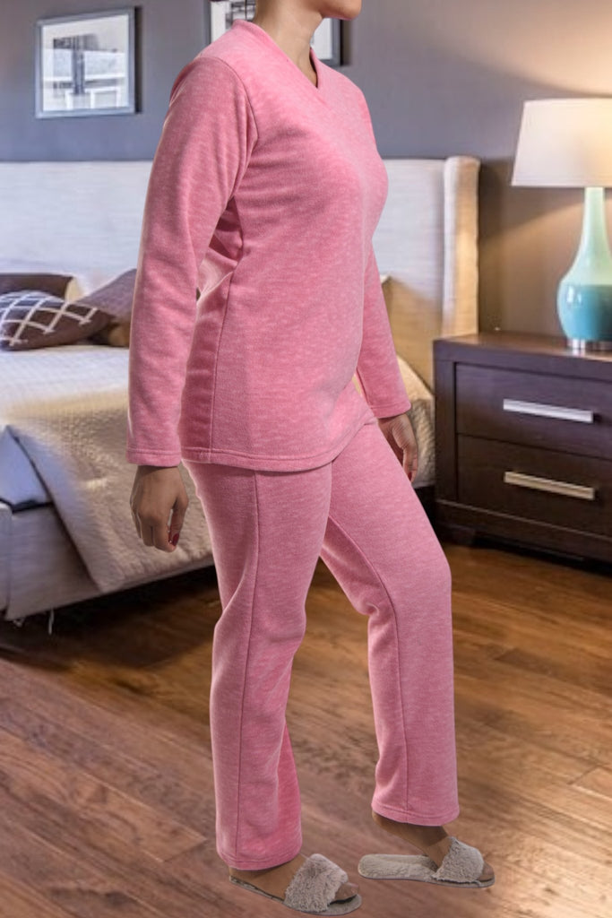 Ladies V Neck Blush Fleece Pj Set - StylePhase SA