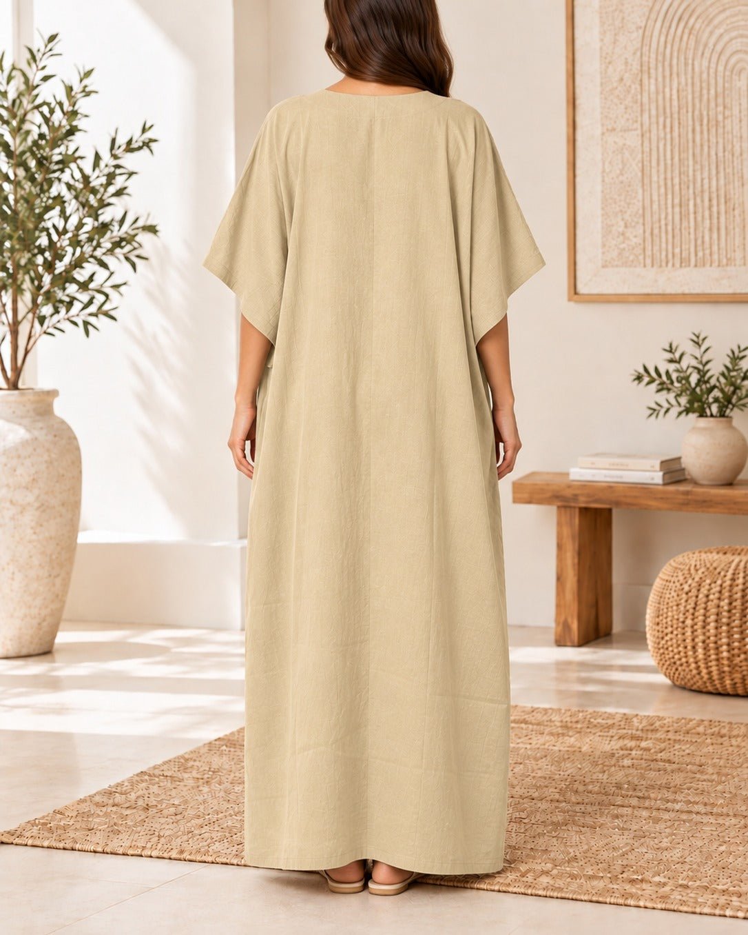 Ladies V-neck Kaftan -Beige - StylePhase SA