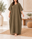 Ladies V-neck Kaftan -Brown - StylePhase SA