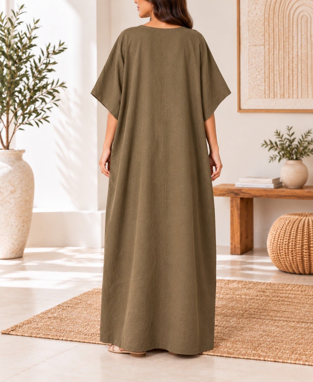 Ladies V-neck Kaftan -Brown - StylePhase SA