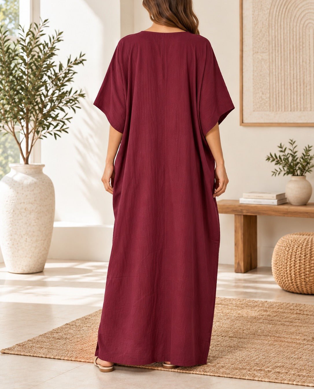 Ladies V-neck Kaftan -Maroon - StylePhase SA