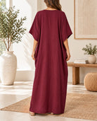 Ladies V-neck Kaftan -Maroon - StylePhase SA