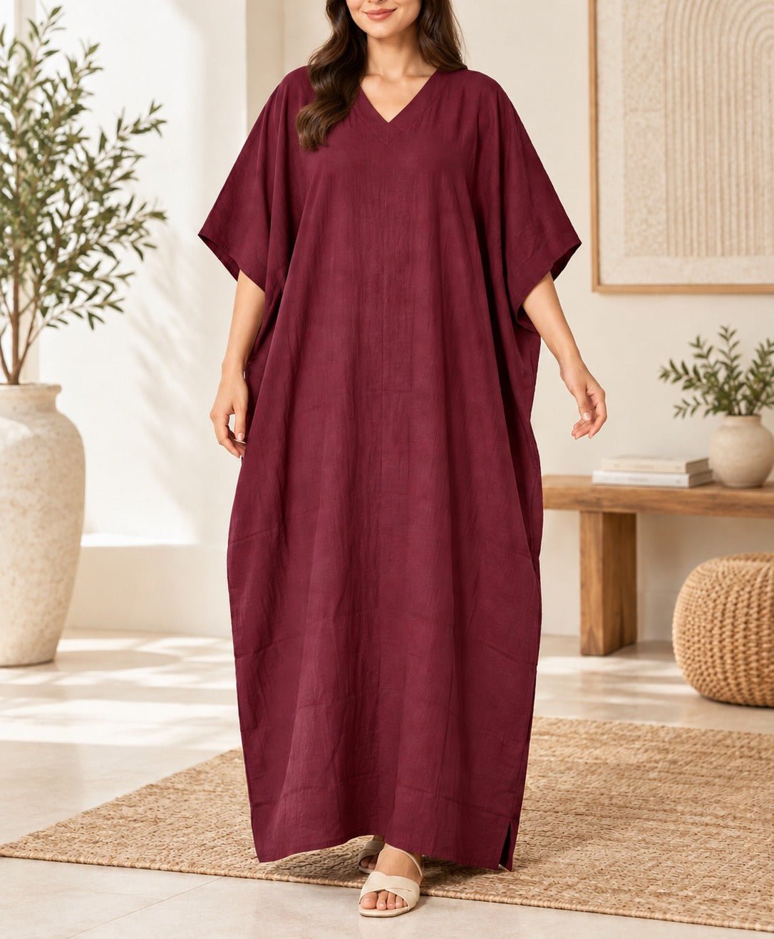 Ladies V-neck Kaftan -Maroon - StylePhase SA