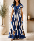 Ladies V Neck Maxi Dress -Blue - StylePhase SA