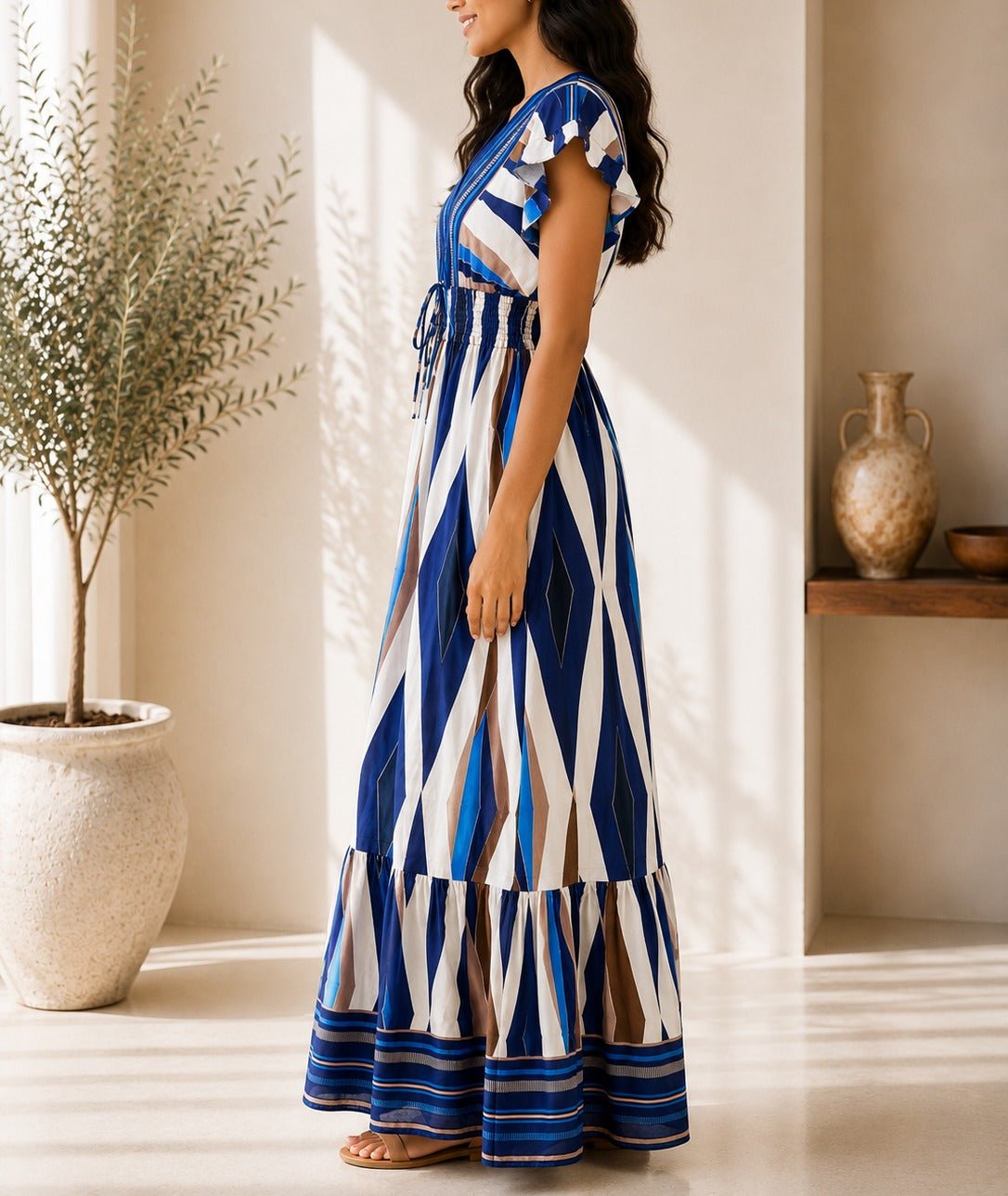 Ladies V Neck Maxi Dress -Blue - StylePhase SA