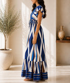 Ladies V Neck Maxi Dress -Blue - StylePhase SA