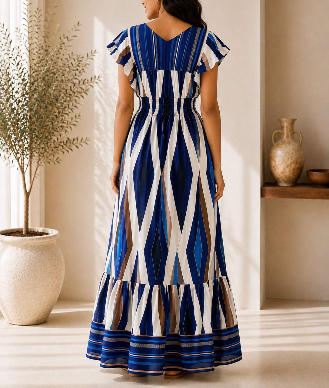Ladies V Neck Maxi Dress -Blue - StylePhase SA