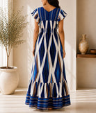 Ladies V Neck Maxi Dress -Blue - StylePhase SA