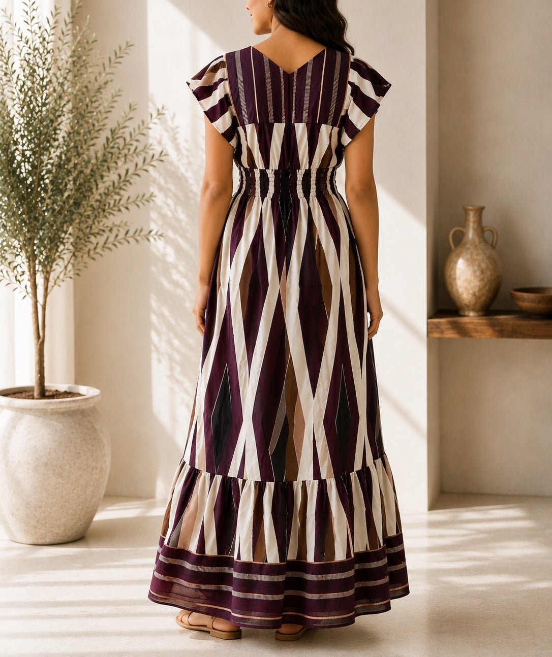 Ladies V Neck Maxi Dress -Maroon - StylePhase SA