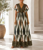 Ladies V Neck Maxi Dress -Olive - StylePhase SA