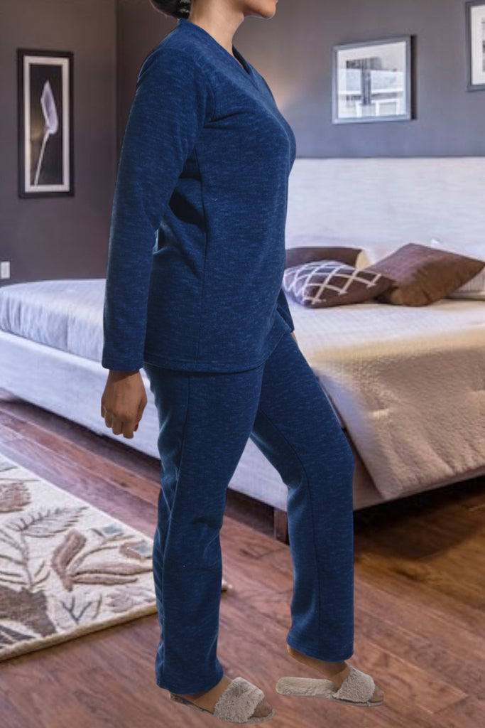 Ladies V Neck Navy Fleece Pj Set - StylePhase SA