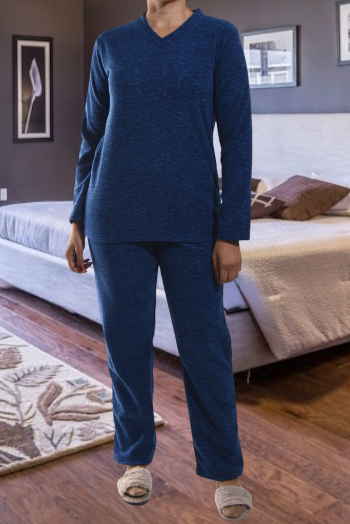 Ladies V Neck Navy Fleece Pj Set - StylePhase SA