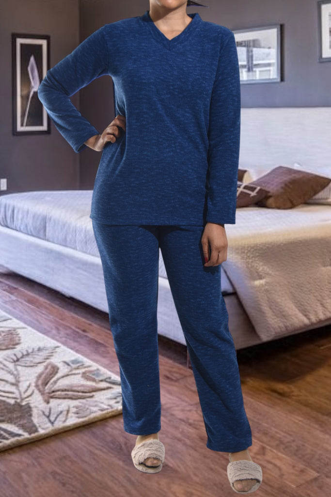 Ladies V Neck Navy Fleece Pj Set - StylePhase SA